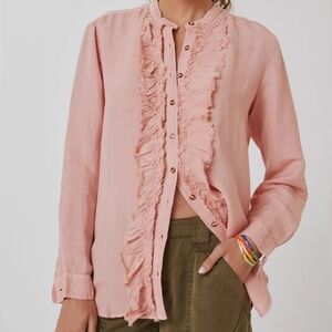 Anthropologie Pilcro Ruffled Placket Shirt Pink Ruffled Women's Top